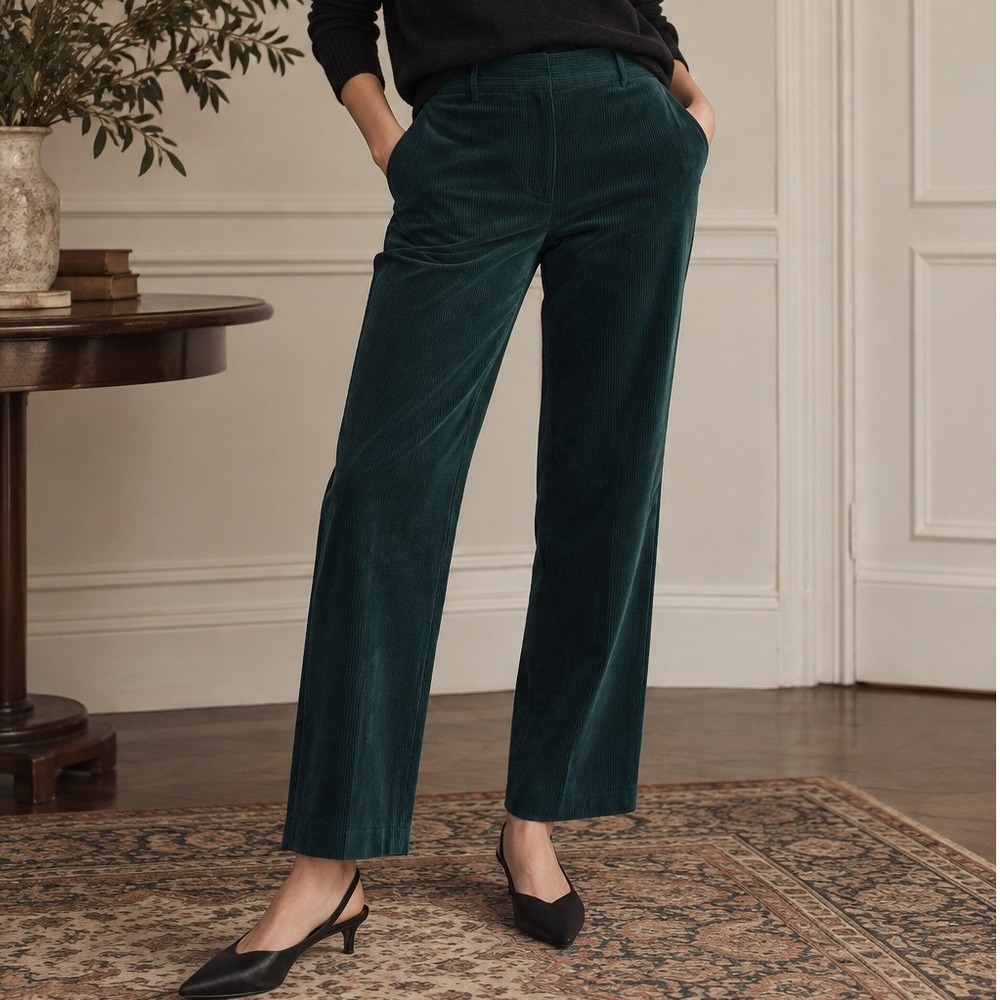 Banana Republic Corduroy Straight Leg Trousers Womens 12 Teal Velvet Academia